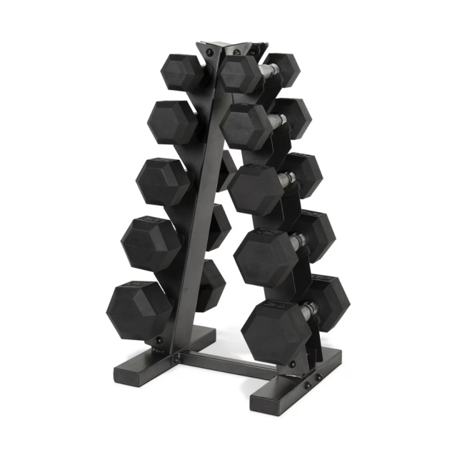 CAP Barbell 150 LB Coated Hex Dumbbell Weight Set with Vertical Rack, Black