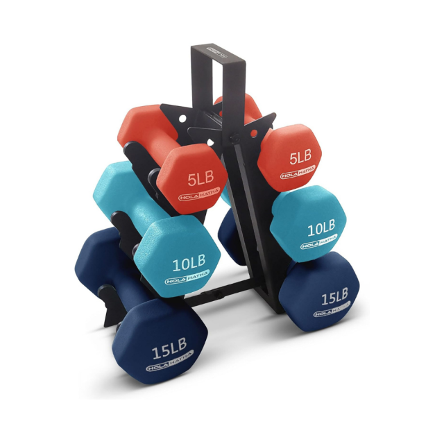 Holahatha Neoprene Dumbbell Weight Set With Rack, 60 lbs
